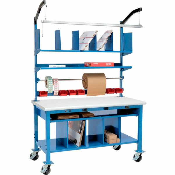 Global Industrial Complete Mobile Packing Workbench W/Power, ESD Safety Edge, 72inW x 36inD 412451AB